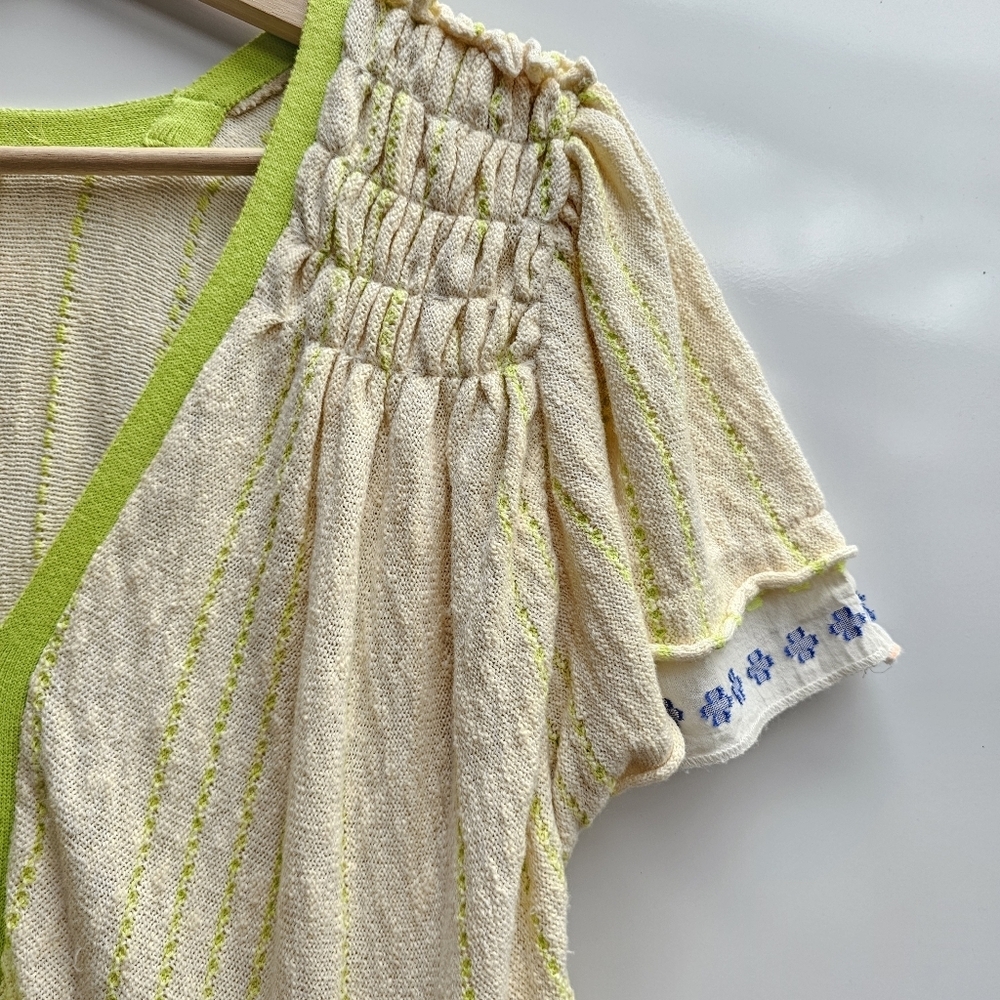 Free People Creamy Tiered Ruffle Mini Dress Knit V-Neck Smocked Ethereal XS/S - Picture 3 of 13